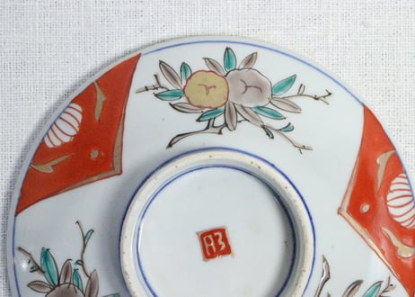 明治前期色絵三方に桃図蒸茶碗