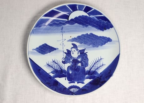 江戸幕末染付恵比寿図尺皿