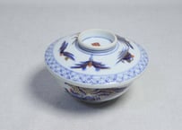 明治前期金彩染付山水図蒸茶碗