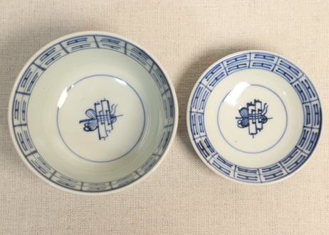 江戸幕末染付丸窓山水図飯茶碗