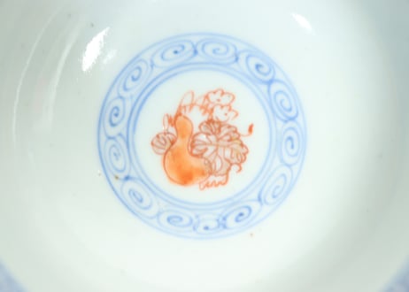 明治前期色絵瓢箪に蝶と花鳥図飯茶碗①