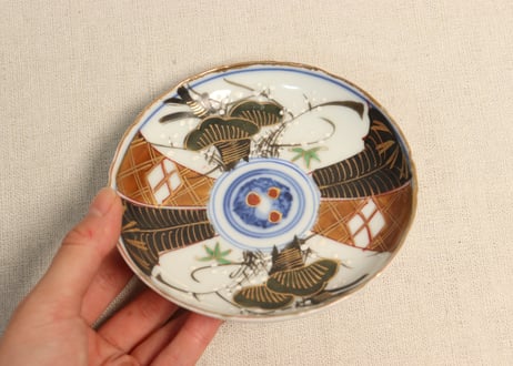 明治後期～大正色絵松竹梅図小皿