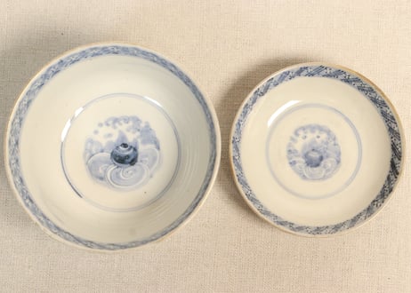 明治前期色絵竹梅と桐通り物飯茶碗①フリモノ