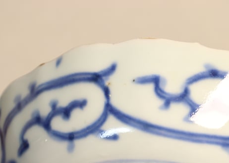 江戸幕末染付線描き四方に花図なます皿 少かたつき