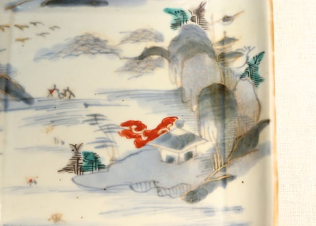 江戸中期色絵山水図角皿①