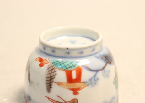 明治前期色絵山水と鶴図小向付