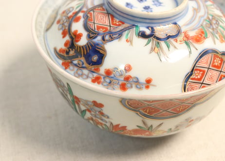 明治前期色絵杜若と梅図飯茶碗