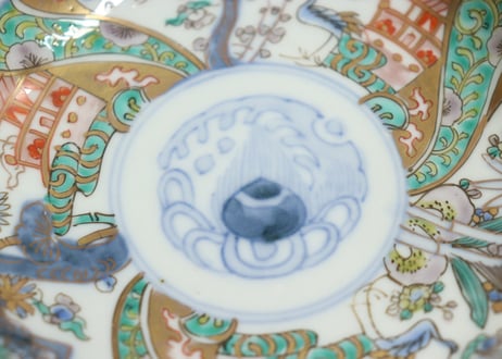 明治前期色絵鶴と松竹梅図通り物小皿