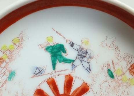明治後期~大正色絵プリント兵隊図小皿