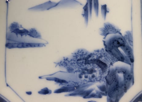 明治後期～大正染付山水図角皿
