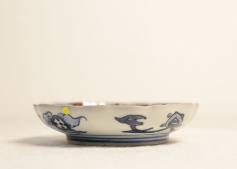 明治前期色絵二方梅図小皿 ノミホツ