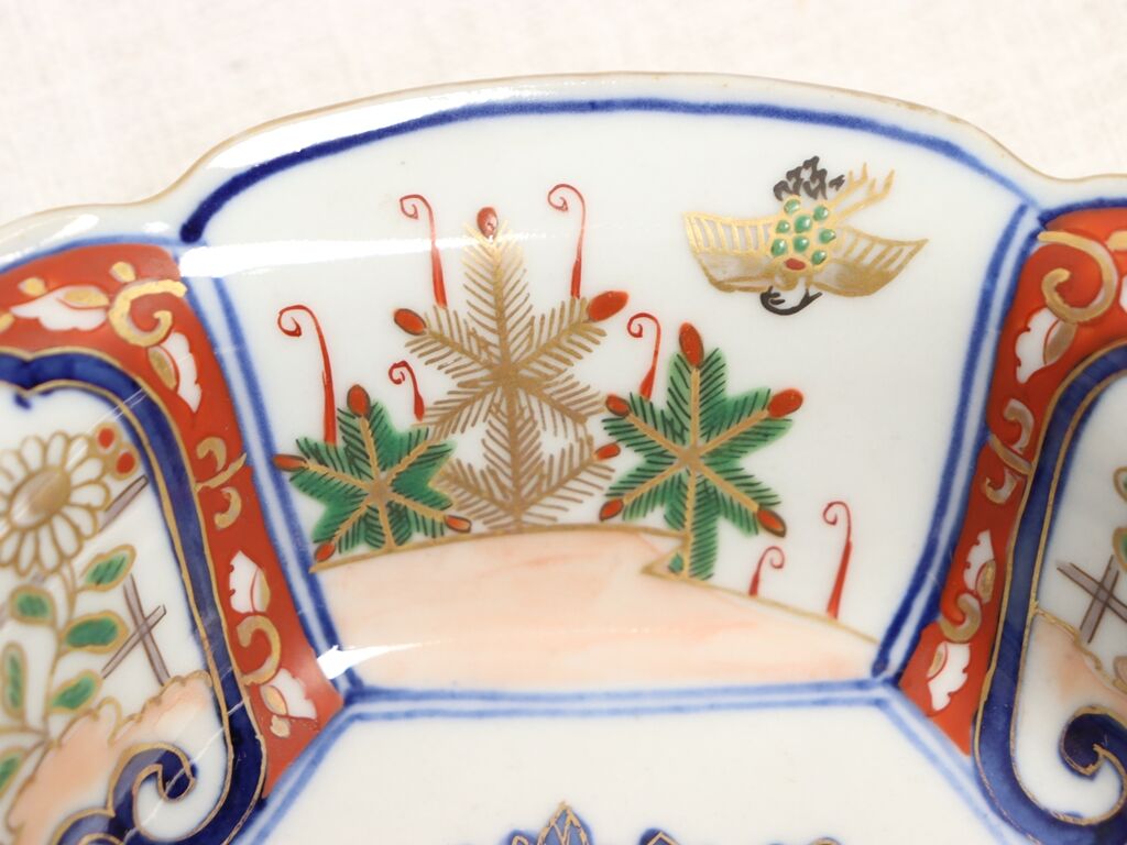 骨董明治前期色絵松竹梅と菊図八角小皿4寸バラ売り可◎