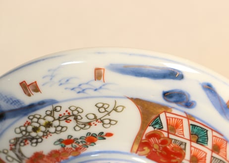 明治前期色絵柴垣に梅と龍図通り物蒸茶碗