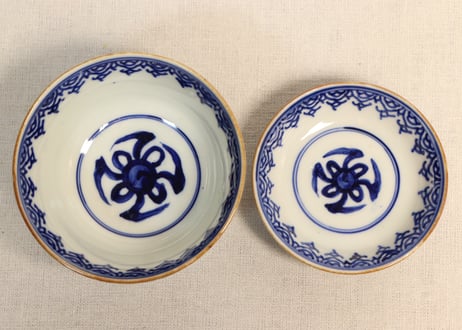 明治前期ベロ藍鳳凰図通り物飯茶碗
