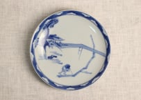 明治後期~大正染付いかだ人物図5寸皿