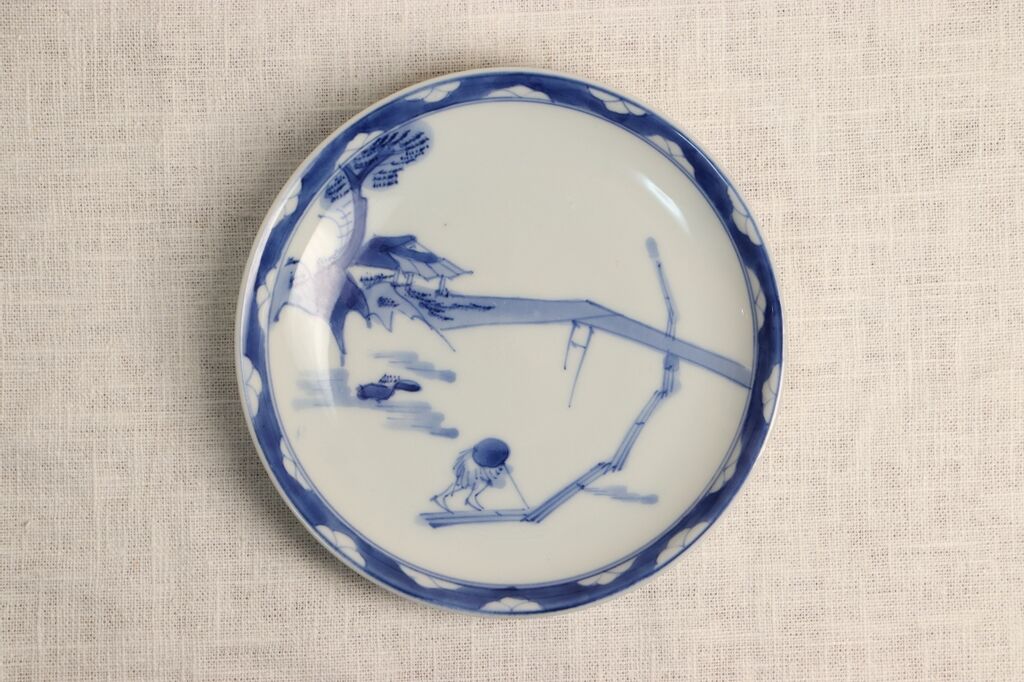 明治後期~大正染付いかだ人物図5寸皿 | 吉祥寺PukuPuku