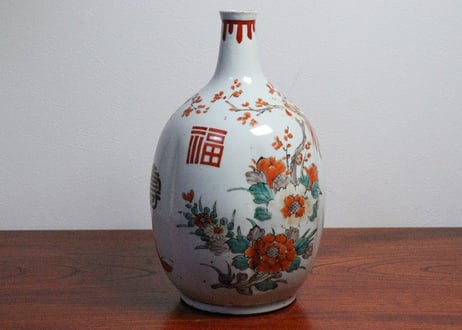 江戸中期色絵花鳥と福寿文字図大徳利