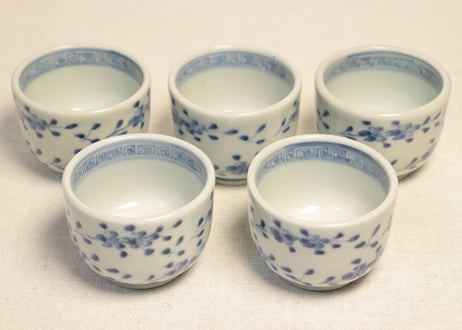 江戸幕末染付桜図向付 五客組