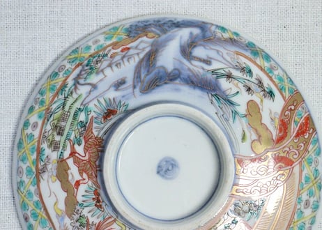 明治前期色絵山水と花鳥図蒸茶碗