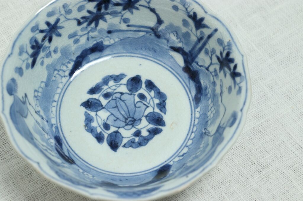 時代 染付 角福 鹿と紅葉模様 変形皿 3枚 61228 【公式通販】