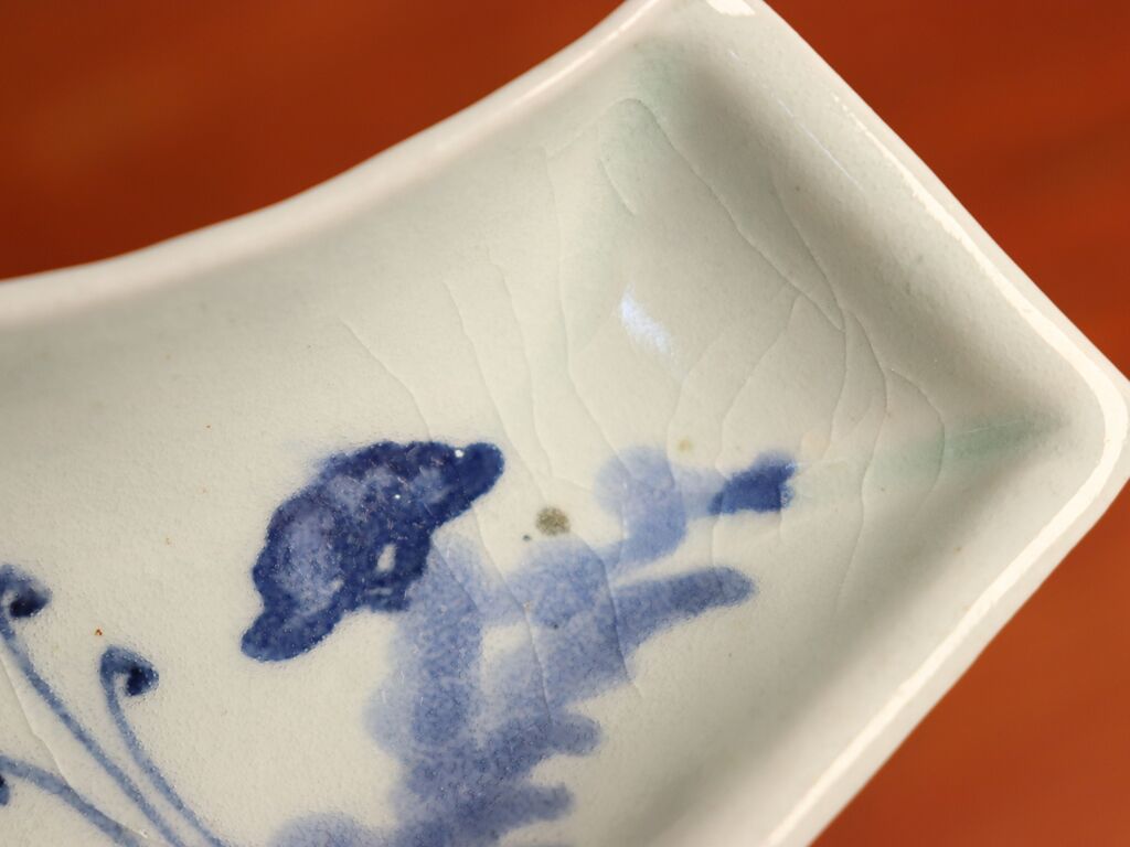 古伊万里　染付　富士山型　コンニャク印判　三保松原図　小皿 古伊万里 染付 富士山型 コンニャク印判 三保松原図 小皿