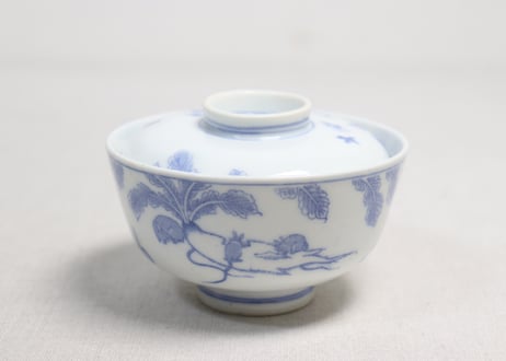 明治後期～大正銅判鼠大根図蓋茶碗②フリモノ