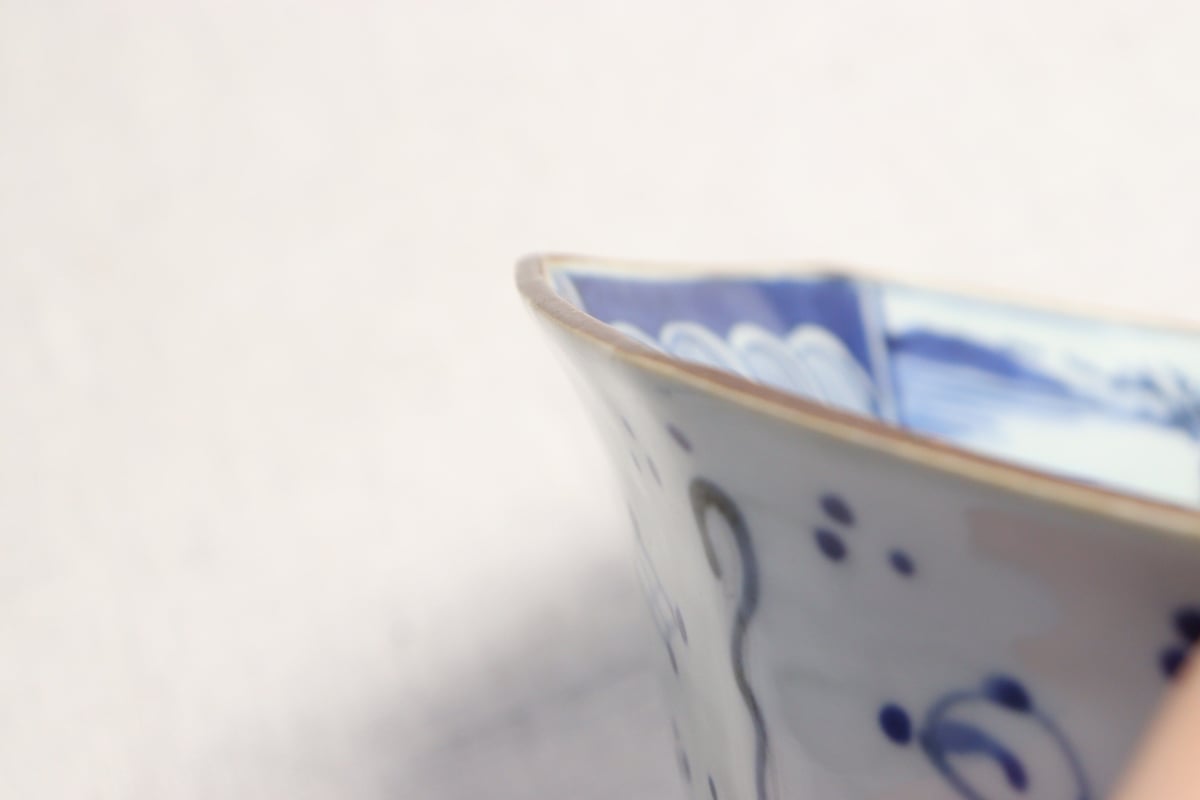 M198中国唐物 清朝古染付 新渡 南京山水風景図八角大皿