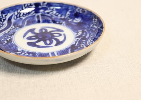 明治前期ベロ藍鳳凰図通り物小皿