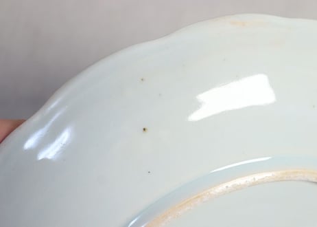 江戸幕末染付山水と三方に花図9寸皿