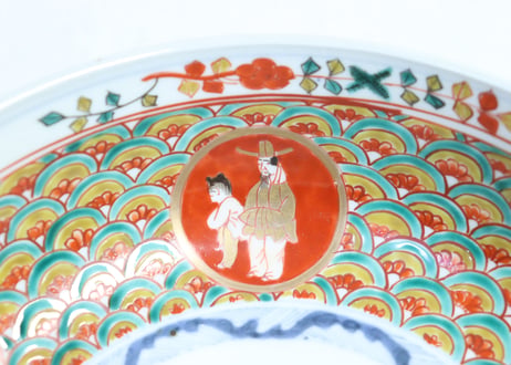 明治前期色絵山水人物と花弁図6寸鉢