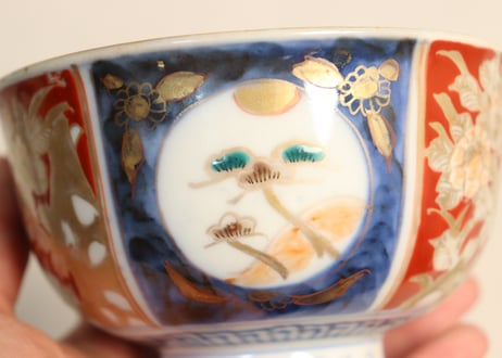 明治前期色絵牡丹と松図蓋茶碗