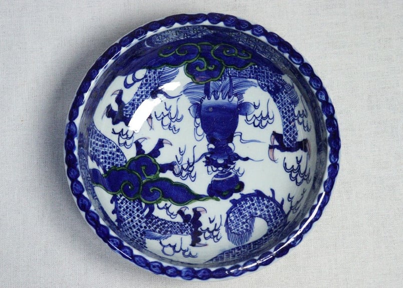 明治前期染付龍図8寸鉢 2客セット | 吉祥寺PukuPuku