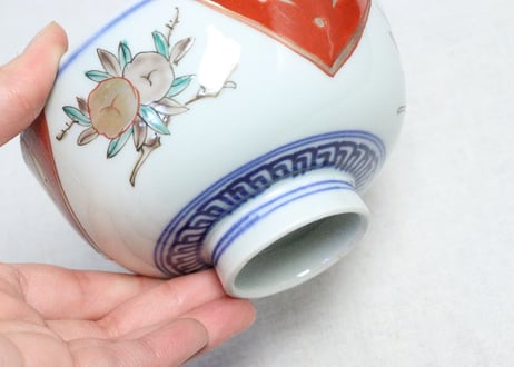 明治前期色絵三方に桃図蒸茶碗