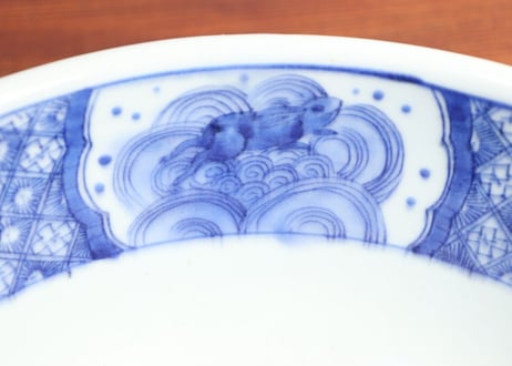 江戸幕末染付波兎と鳳凰図大鉢