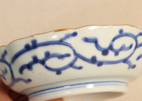 江戸幕末染付線描き四方に花図なます皿 少かたつき