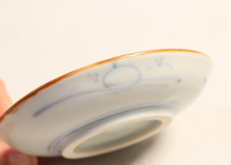 江戸幕末染付鼠大根図小皿①　縁色濃いめ