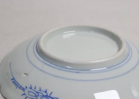 明治後期~大正色絵三方松鶴図7寸皿　色擦れ,窯傷,少かたつき