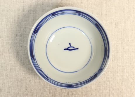 明治前期染付三方に木賊と兎図茶碗