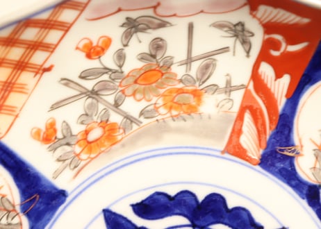 明治前期色絵菊と桔梗図7寸皿②　薄め,窯傷