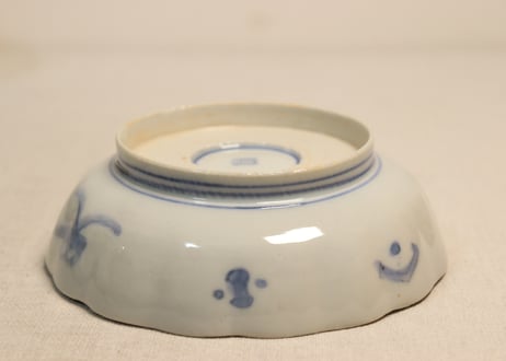 明治前期色絵桃と鶴図通り物なます皿