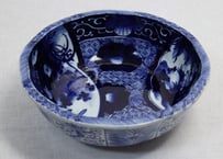 明治前期ベロ藍染付菊と竹と牡丹図9寸鉢 少かたつき