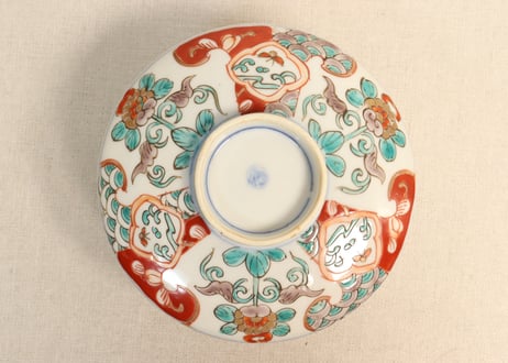明治前期色絵三方に牡丹図蒸茶碗