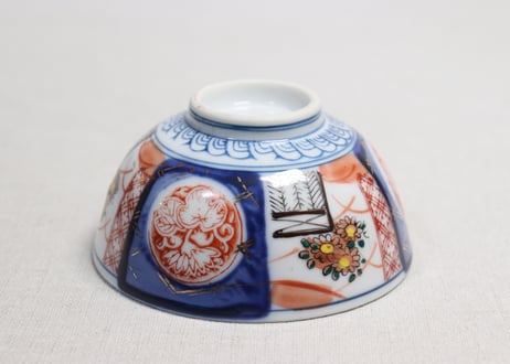 大正～昭和戦前ゴム判色絵菊図蓋茶碗