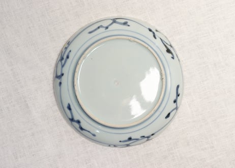 江戸中期染付竹林図6寸皿 直し,窯傷