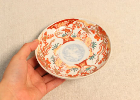 明治前期色絵梅に鶯図小皿