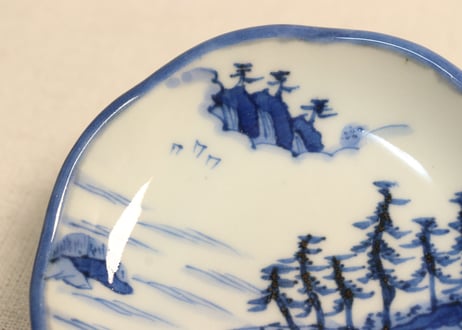 江戸幕末染付山水図小皿