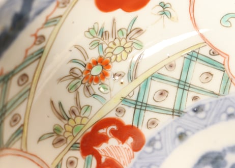 明治前期色絵獅子牡丹と草花図6寸鉢