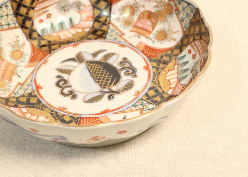 183 優品 九谷焼 色絵 なます皿５客無傷 万年青おもと茄子図 江戸明治時代 183 優品 九谷焼 色絵 なます皿5客無傷 万年青おもと茄子図