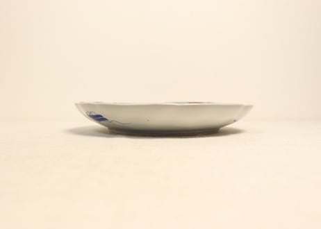 明治前期色絵菊と桔梗図7寸皿②　薄め,窯傷