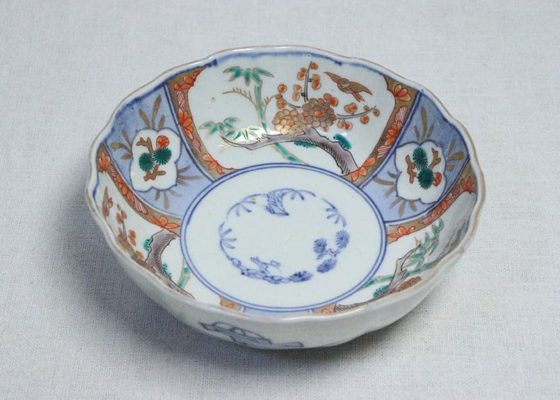 明治前期色絵松竹梅に鳥図大なます皿① | 吉祥寺PukuPuku